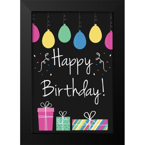 Happy Birthday Black Modern Wood Framed Art Print by ND Art