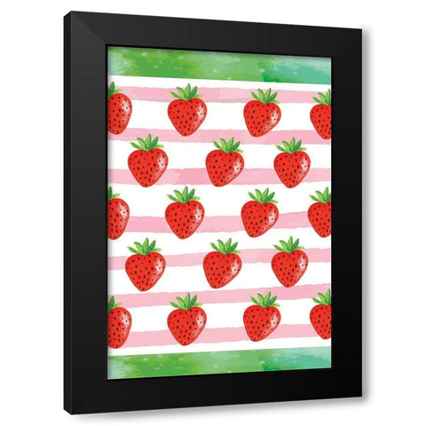 Strawberry Pattern Black Modern Wood Framed Art Print with Double Matting by ND Art