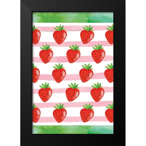Strawberry Pattern Black Modern Wood Framed Art Print by ND Art