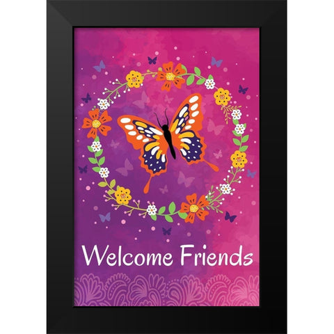 Welcome Friends Black Modern Wood Framed Art Print by ND Art