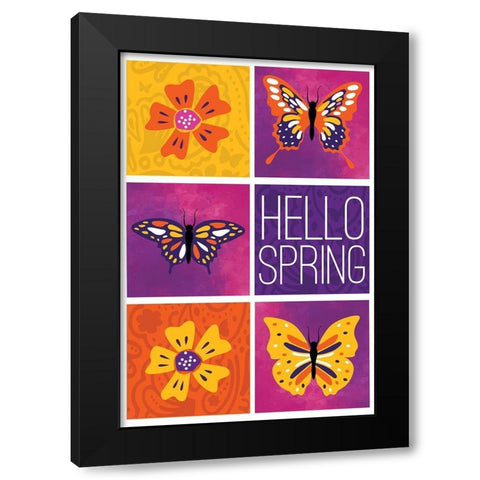 Hello Spring Black Modern Wood Framed Art Print by ND Art