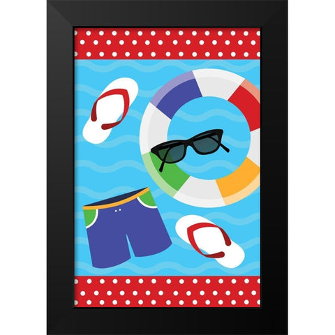 Pool Party Pattern Black Modern Wood Framed Art Print by ND Art