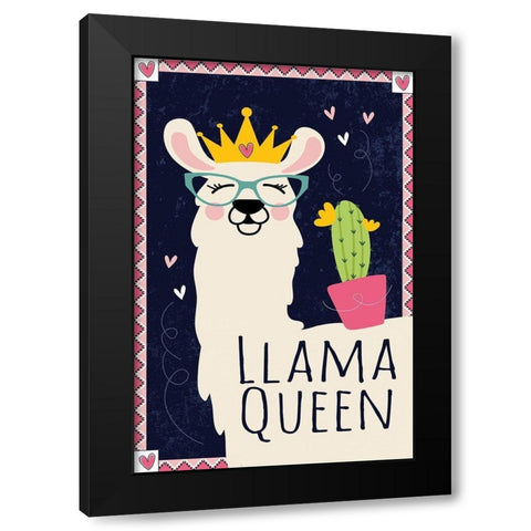 Llama Queen Black Modern Wood Framed Art Print with Double Matting by ND Art