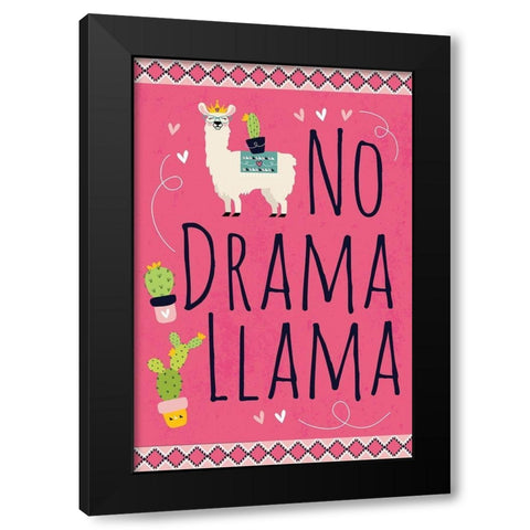 No Drama Llama Black Modern Wood Framed Art Print with Double Matting by ND Art
