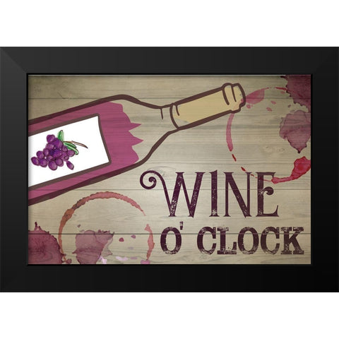 Wine O Clock Black Modern Wood Framed Art Print by ND Art