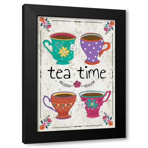 Tea Time Black Modern Wood Framed Art Print by ND Art