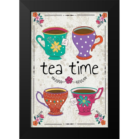 Tea Time Black Modern Wood Framed Art Print by ND Art