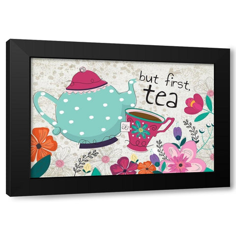 But First Tea Black Modern Wood Framed Art Print with Double Matting by ND Art