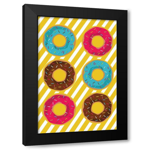 Donuts Black Modern Wood Framed Art Print by ND Art