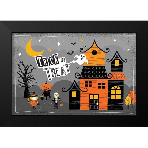 Trick or Treat Black Modern Wood Framed Art Print by ND Art
