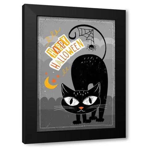 Happy Halloween Black Modern Wood Framed Art Print with Double Matting by ND Art