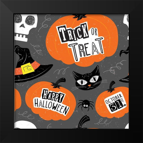 Halloween Pattern II Black Modern Wood Framed Art Print by ND Art