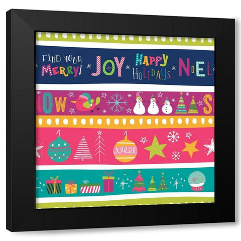 Holiday Joy Pattern I Black Modern Wood Framed Art Print with Double Matting by ND Art
