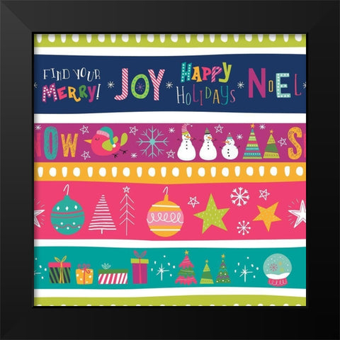 Holiday Joy Pattern I Black Modern Wood Framed Art Print by ND Art