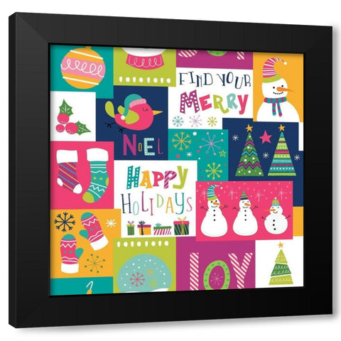 Holiday Joy Pattern III Black Modern Wood Framed Art Print with Double Matting by ND Art
