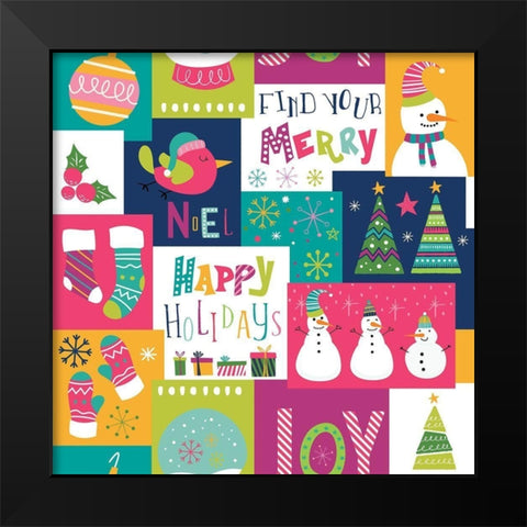 Holiday Joy Pattern III Black Modern Wood Framed Art Print by ND Art