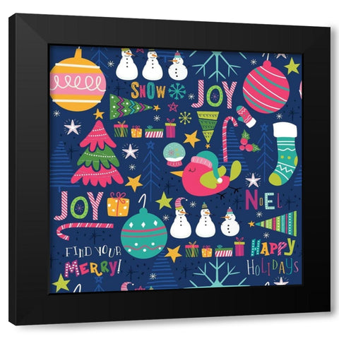 Holiday Joy Pattern IV Black Modern Wood Framed Art Print with Double Matting by ND Art