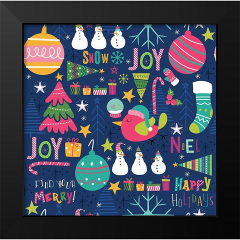Holiday Joy Pattern IV Black Modern Wood Framed Art Print by ND Art