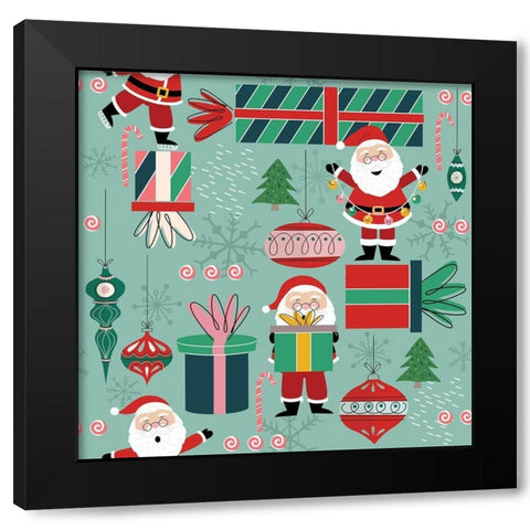 Happy Jolly Merry Pattern I Black Modern Wood Framed Art Print by ND Art