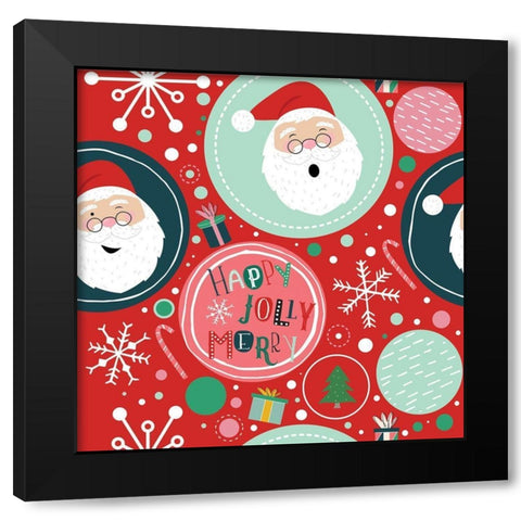 Happy Jolly Merry Pattern II Black Modern Wood Framed Art Print by ND Art