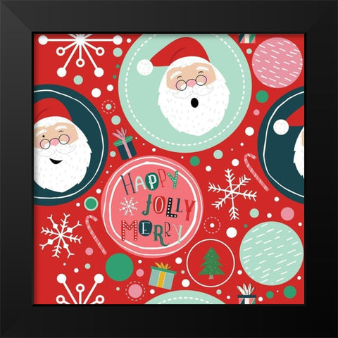 Happy Jolly Merry Pattern II Black Modern Wood Framed Art Print by ND Art