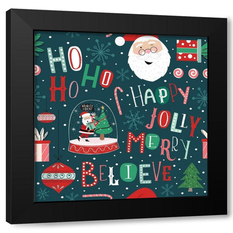 Happy Jolly Merry Pattern III Black Modern Wood Framed Art Print with Double Matting by ND Art