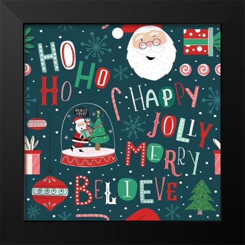 Happy Jolly Merry Pattern III Black Modern Wood Framed Art Print by ND Art