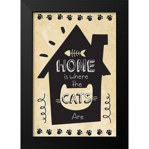 Home is Where the Cats Are Black Modern Wood Framed Art Print by ND Art