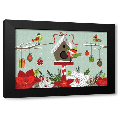 Festive Feathers Black Modern Wood Framed Art Print by ND Art