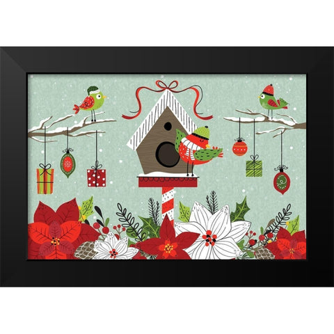Festive Feathers Black Modern Wood Framed Art Print by ND Art