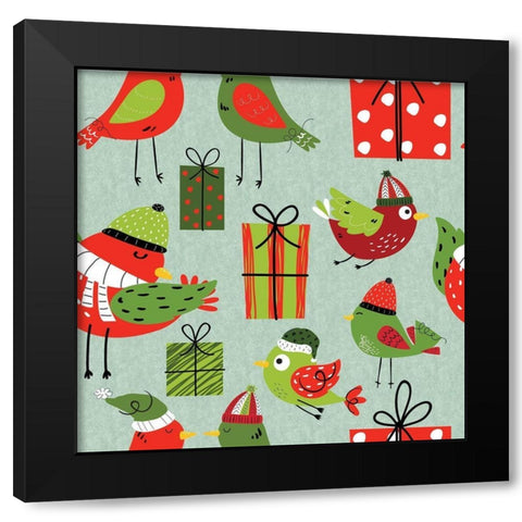 Festive Feathers Pattern I Black Modern Wood Framed Art Print by ND Art