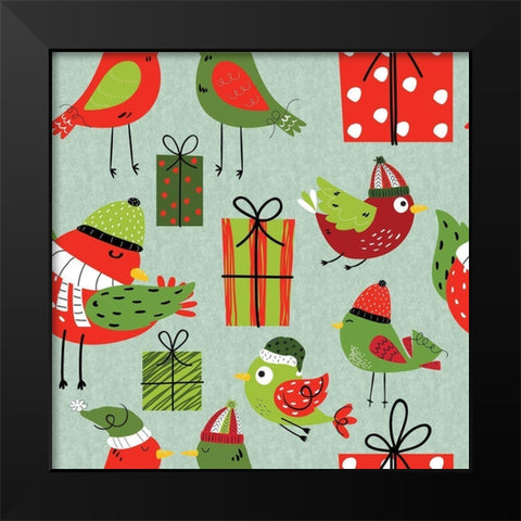 Festive Feathers Pattern I Black Modern Wood Framed Art Print by ND Art