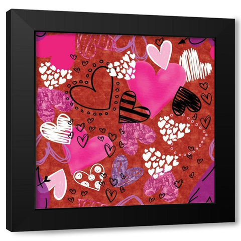 Love Love Love Pattern I Black Modern Wood Framed Art Print by ND Art