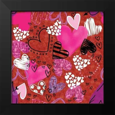 Love Love Love Pattern I Black Modern Wood Framed Art Print by ND Art