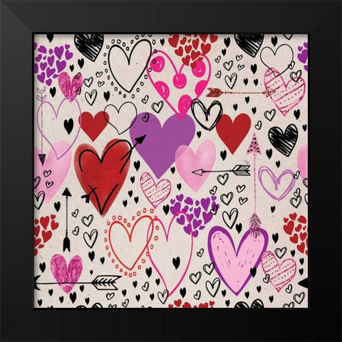 Love Love Love Pattern II Black Modern Wood Framed Art Print by ND Art