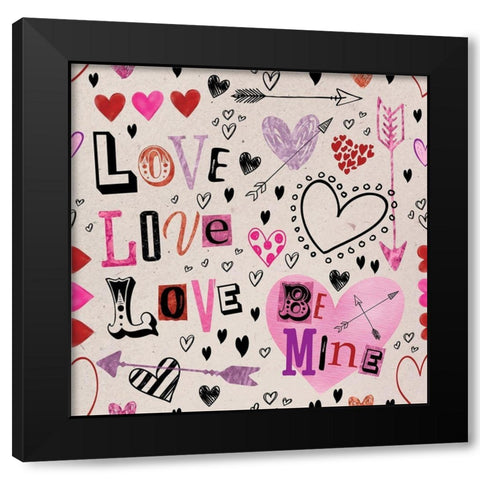 Love Love Love Pattern IV Black Modern Wood Framed Art Print by ND Art