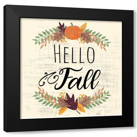Hello Fall Black Modern Wood Framed Art Print by ND Art