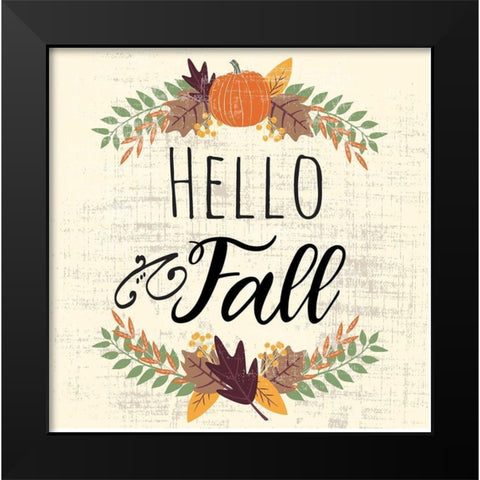 Hello Fall Black Modern Wood Framed Art Print by ND Art