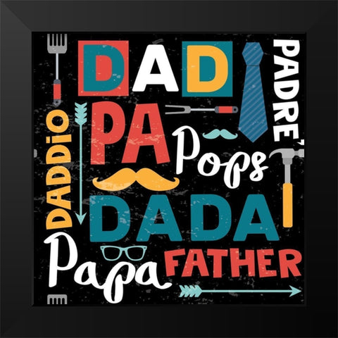 Dad Collage Black Modern Wood Framed Art Print by ND Art