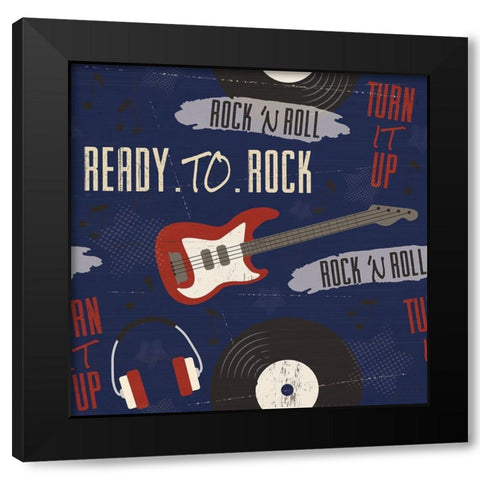 Rock and Roll Americana Pattern II Black Modern Wood Framed Art Print by ND Art