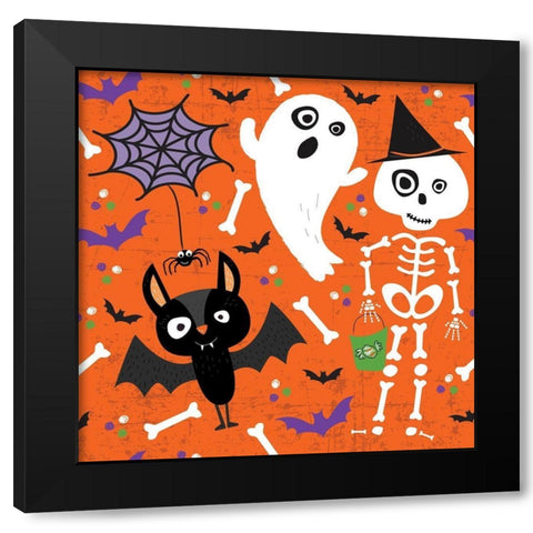 Spooky Buddies Pattern II Black Modern Wood Framed Art Print by ND Art