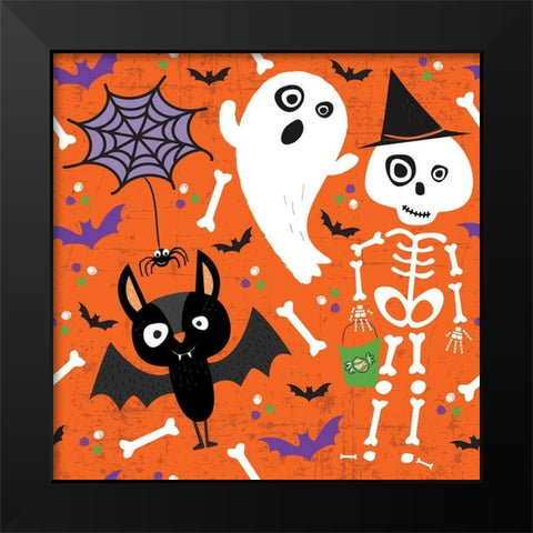 Spooky Buddies Pattern II Black Modern Wood Framed Art Print by ND Art