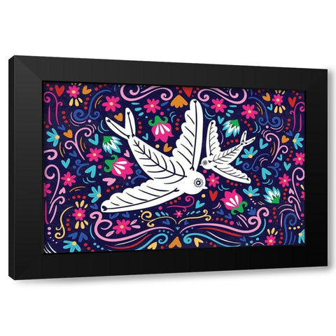 Birds Black Modern Wood Framed Art Print by ND Art