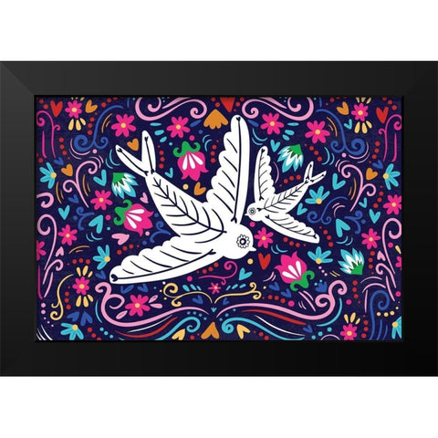 Birds Black Modern Wood Framed Art Print by ND Art