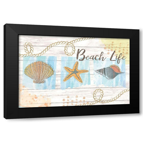 Beach Life Black Modern Wood Framed Art Print by ND Art