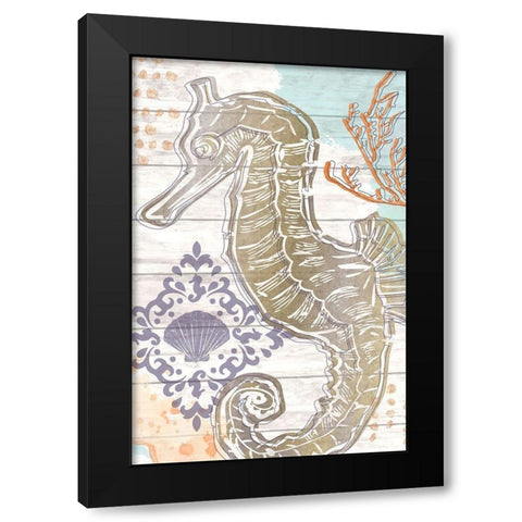 Sea Horse Black Modern Wood Framed Art Print by ND Art