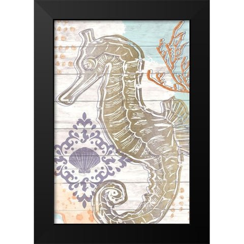 Sea Horse Black Modern Wood Framed Art Print by ND Art
