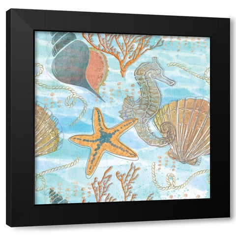 Coastal Shores Pattern IV Black Modern Wood Framed Art Print with Double Matting by ND Art