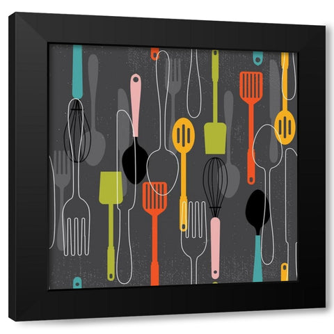 In the Kitchen Pattern II Black Modern Wood Framed Art Print with Double Matting by ND Art