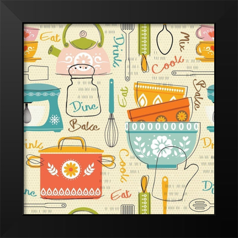 In the Kitchen Pattern III Black Modern Wood Framed Art Print by ND Art